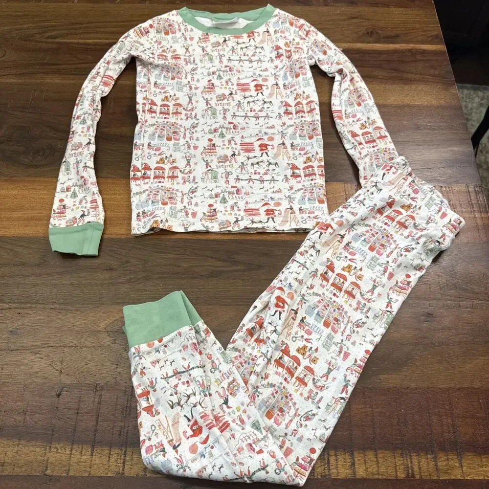 Lake Pajamas Set Kids White Red Holiday Print Pima Cotton SIZE 7